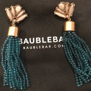 Bauble Bar tassel earrings. Teal colored.